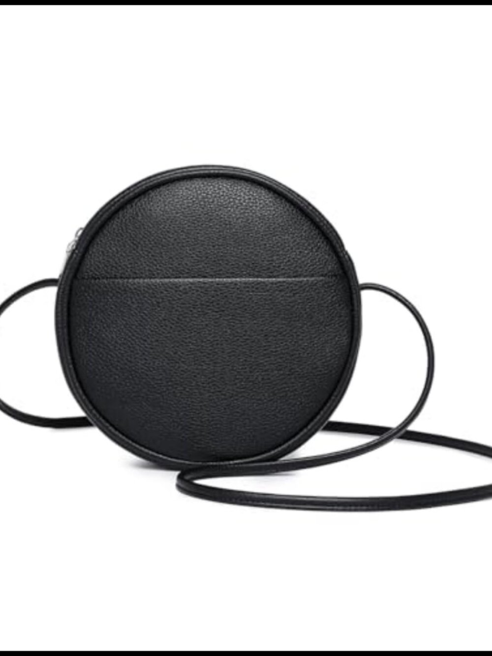 Round Crossbody Bag PU Leather Zipper Purse Adjustable Strap Compact Daily